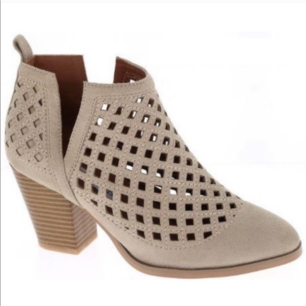 Light Beige Vegan Suede Ankle Booties
